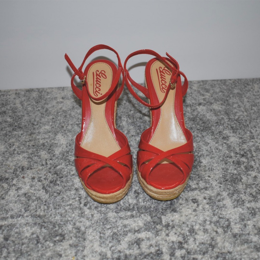 Authentic Gucci Red Penelope Logo Wedge